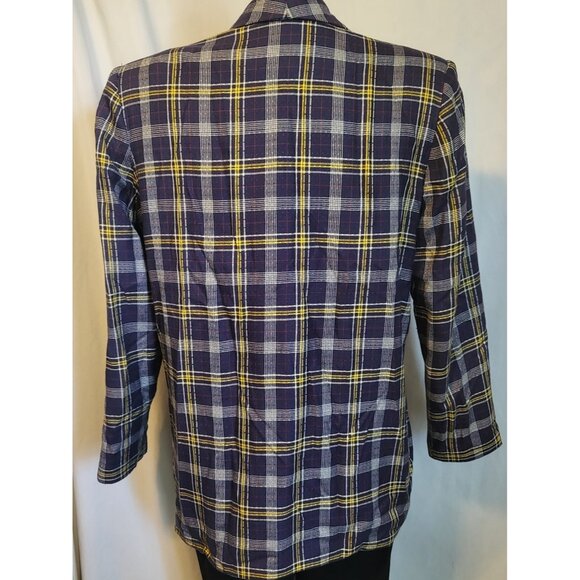 Lucia Vintage Women’s SZ 14 Purple & Yellow Button Down Blazer w/ Shoulder Pads - Picture 4 of 7